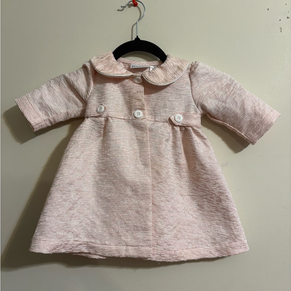 Blueberi Boulevard Tweed Dress Coat Girl 12 month Pink Peacoat Buttondown Collar